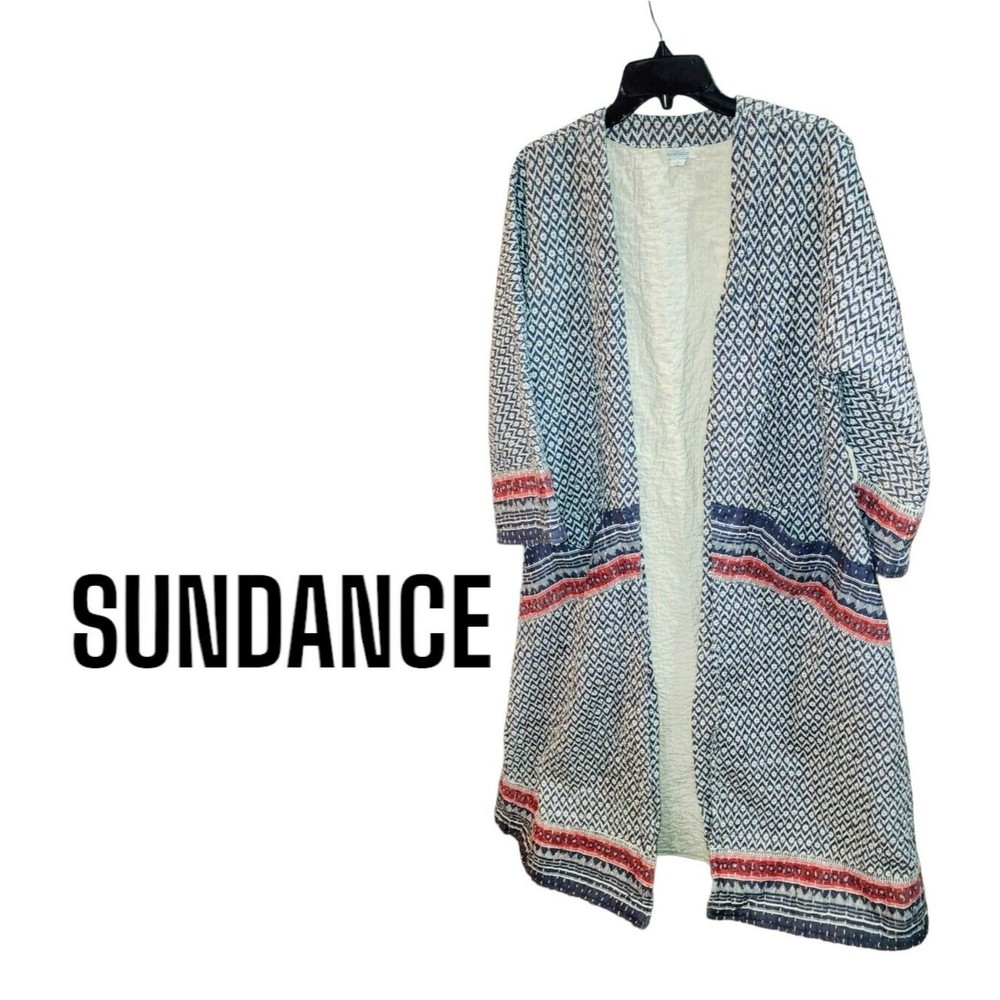 SUNDANCE CATALOG Sz M KANTHA Stitched Quilt Kimono Style Sleeves Open Front Robe - Picture 6 of 10